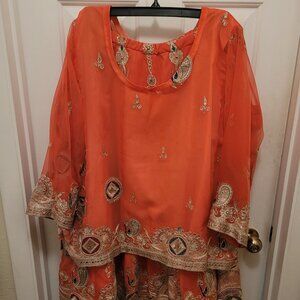 Pashak Rajputi Lehenga (Long Skirt) & Kurti (Top) -Hand Beaded- Ethnic- Stitched
